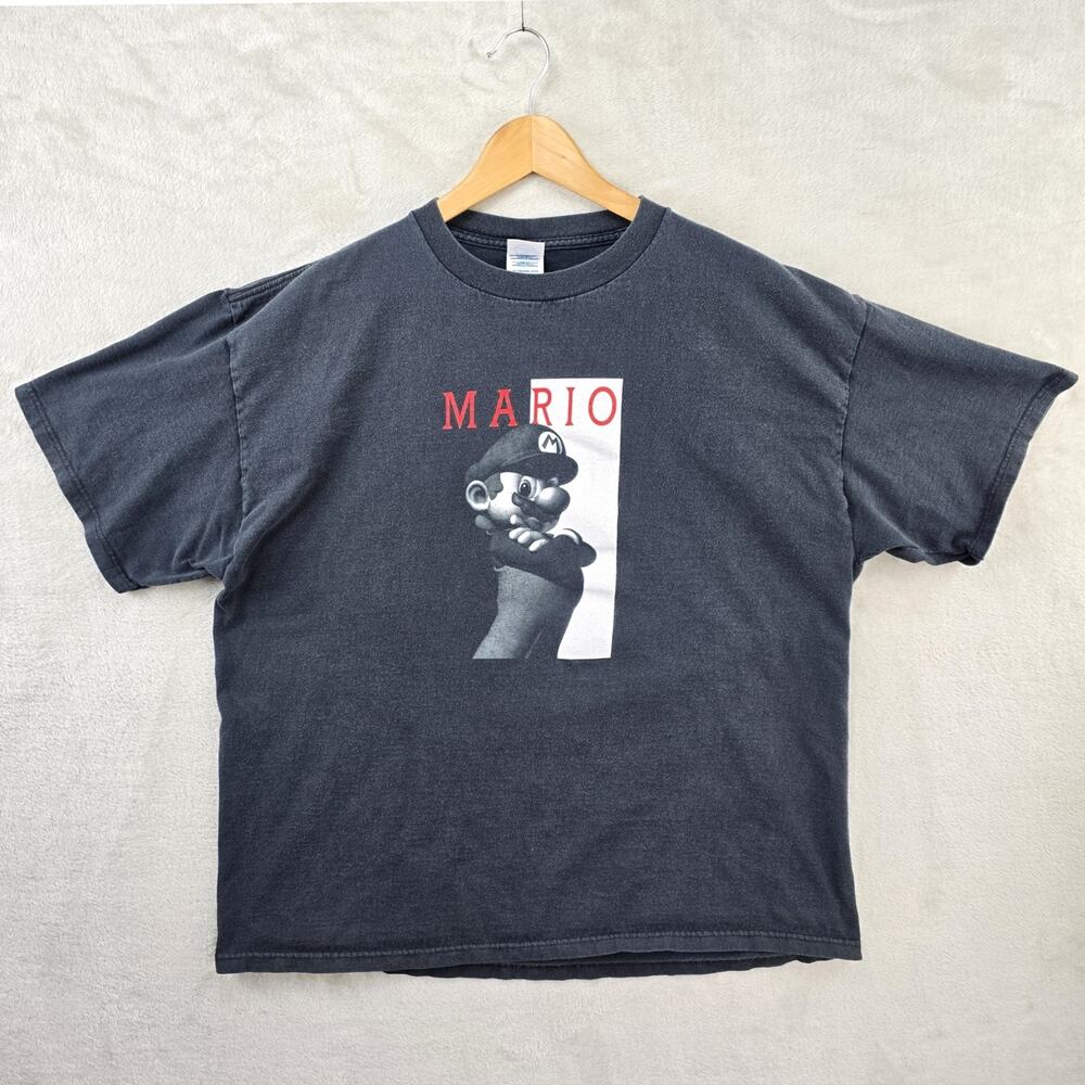 Vintage Nintendo Mario Scarface Parody Shirt Mens XL Black Y2K Gamer Movie